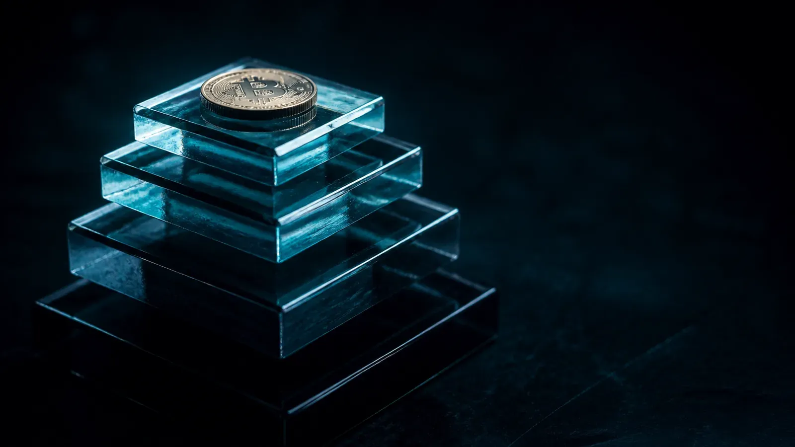 Vier gestapelte Glasplatten, von denen die unterste im Schatten fast unsichtbar bleibt, als Sinnbild für die vier Kostenschichten bei MoonPay