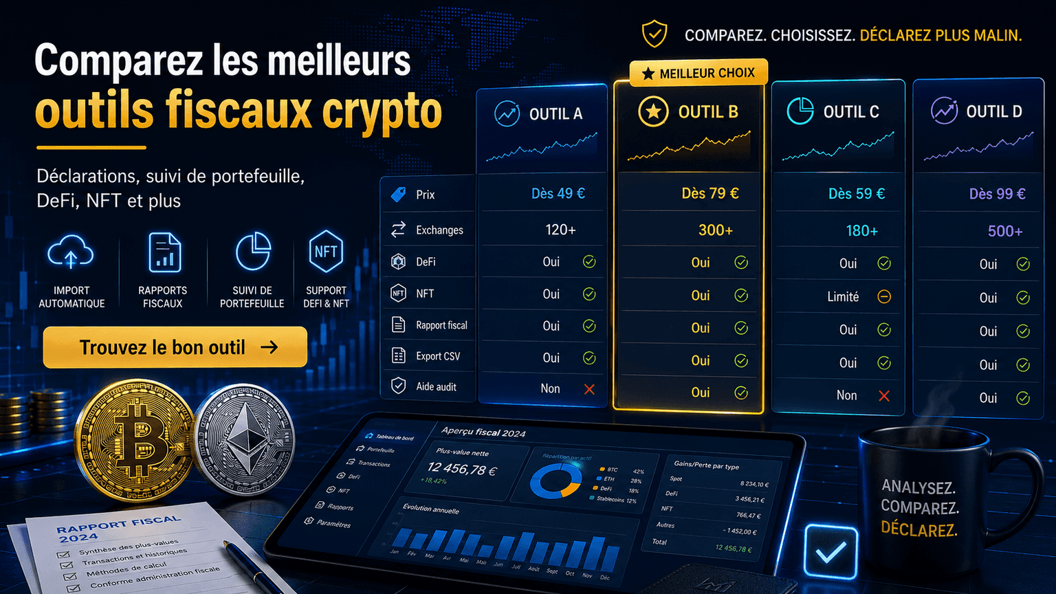 La fiscalité crypto simplifiée : comparez les outils les mieux notés pour une conformité à 100 % et une efficacité optimale.