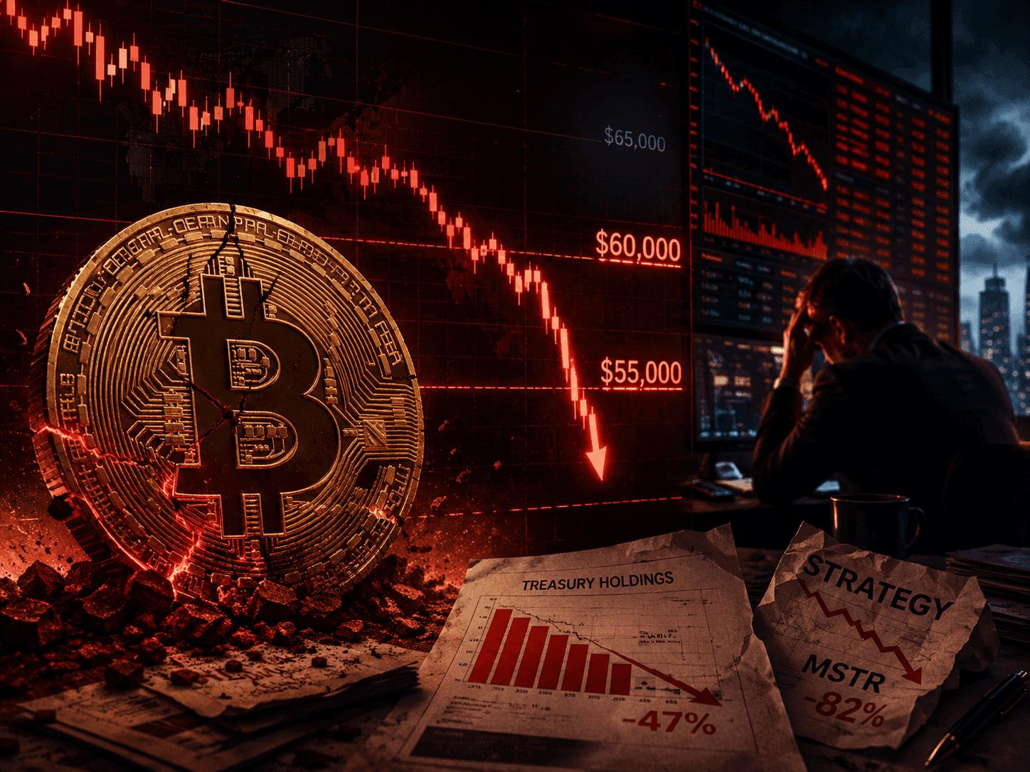 Featured image of Bitcoin Crash: Will BTC Fall to $55K Next as Strategy Losses Deepen?