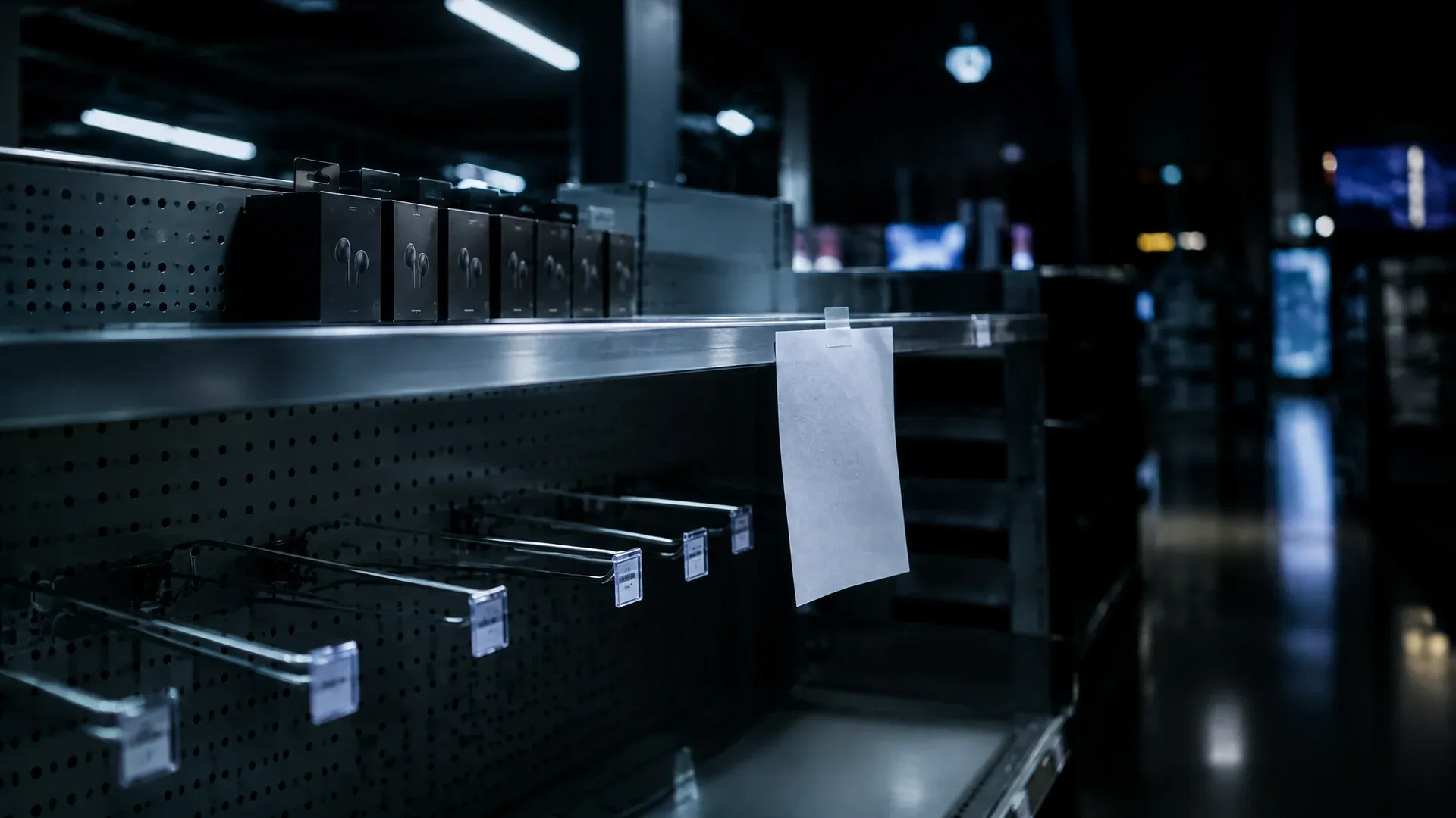 Leeres Regal in einem Elektronikmarkt nach dem Verkaufsstopp für Hardware Wallets