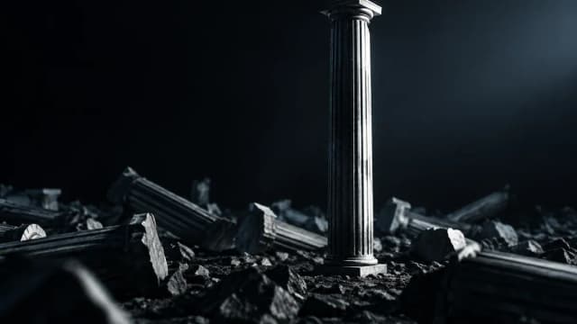Eine aufrechte Säule zwischen umgestürzten Säulen