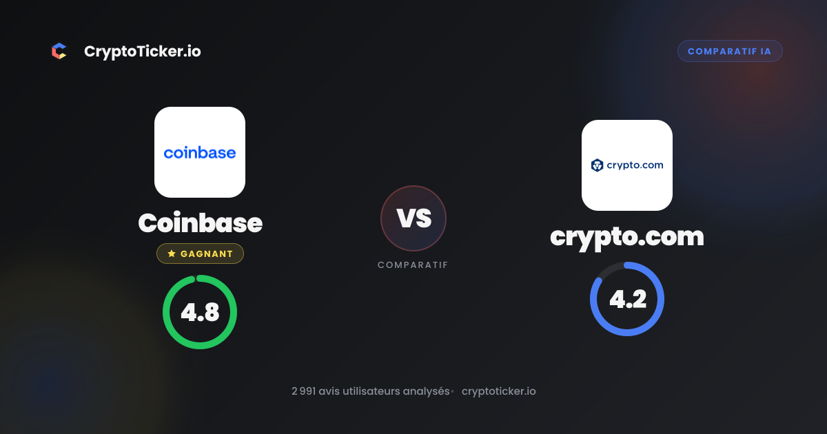 Coinbase vs crypto.com Comparatif 2026 | CryptoTicker.io